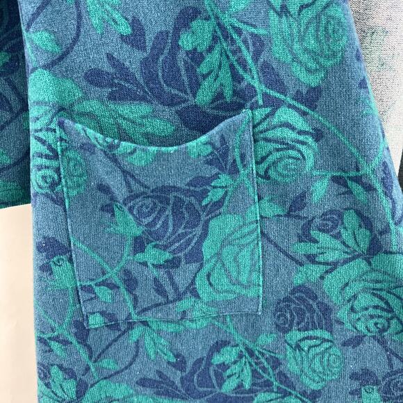 LulaRoe (XS) Sarah Blue Green Floral Terry Duster Cardigan Sweater w Pockets NWT - Picture 4 of 7